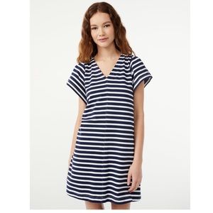 NWT Free Assembly nautical navy and white stripe dress size large